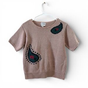 Vintage 80’s/90’s “The Dancer” Tan, Green, Red Paisley Knit Sweater Size Small